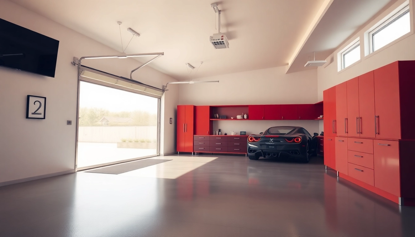 Explore custom garages with spacious interiors and elegant design features for your dream workspace.