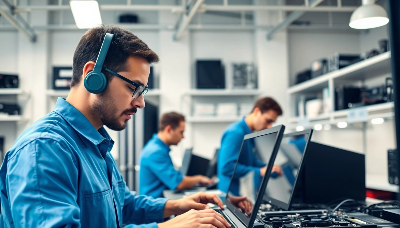 Riparazione computer torino con tecnici esperti al lavoro in un ambiente professionale.