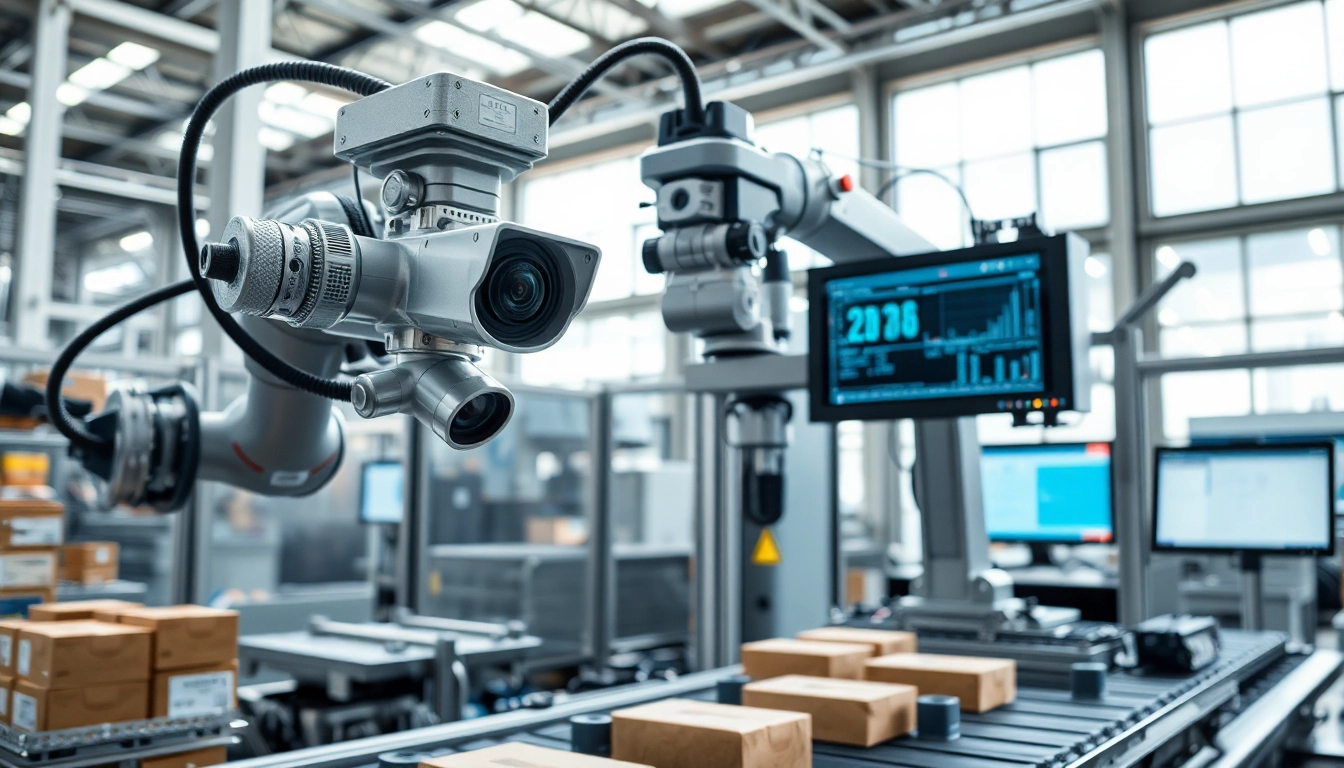 Machine vision system inspecting products on a production line with advanced technology.