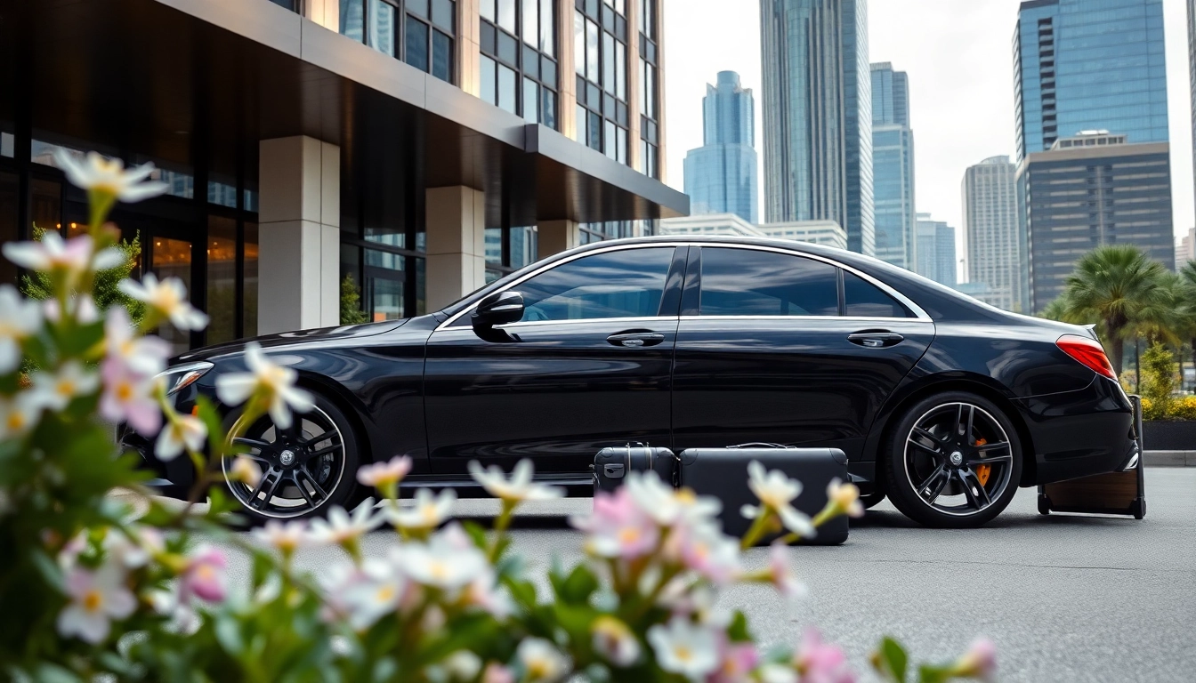 Experience premium atlanta car service with a luxurious vehicle in a vibrant city setting.