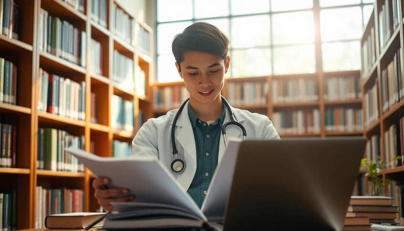 Medizinstudium ohne Test: Engagierter Medizinstudent vertieft in medizinische Bücher.