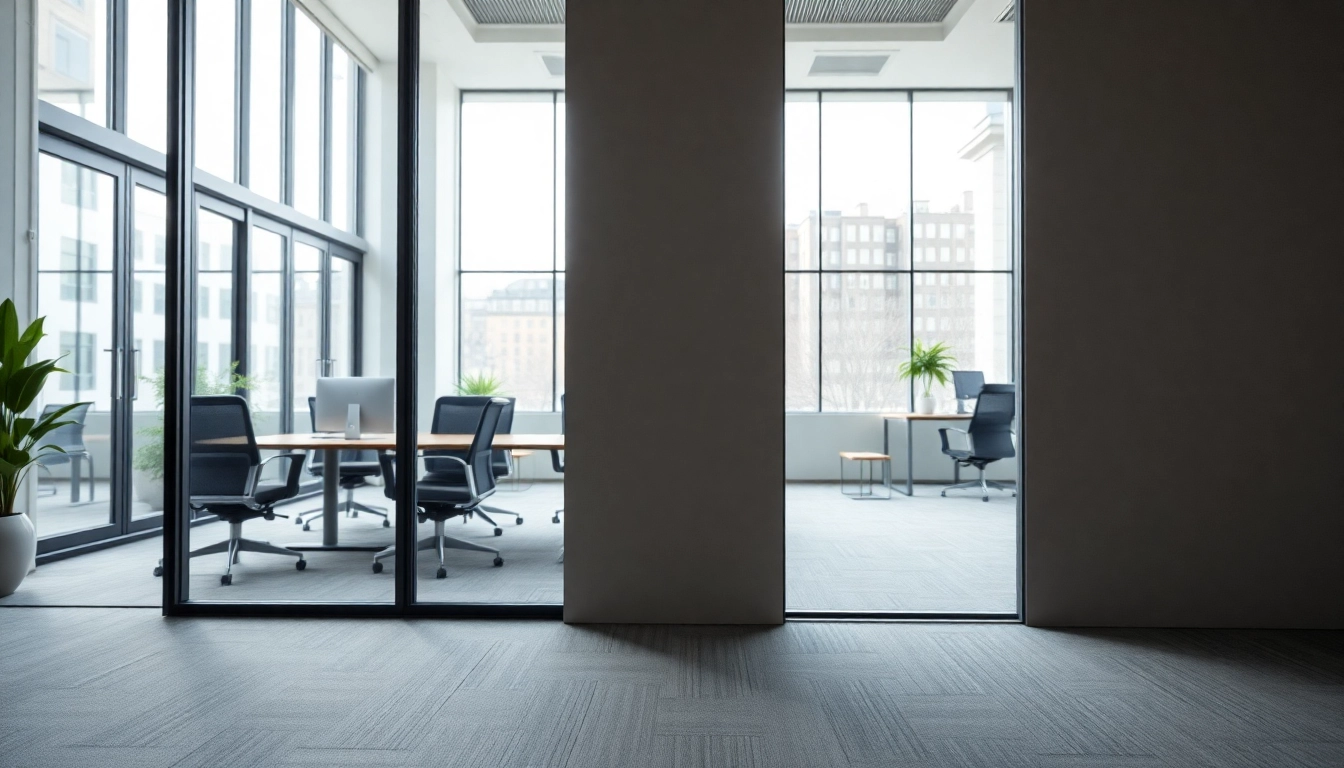 A stylish Folding Partition Wall separating office spaces in a modern workspace.