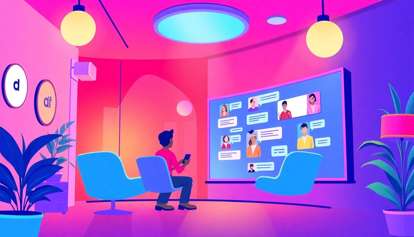 Engage users in شات الرياض with a lively digital chat room showcasing vibrant interactions.