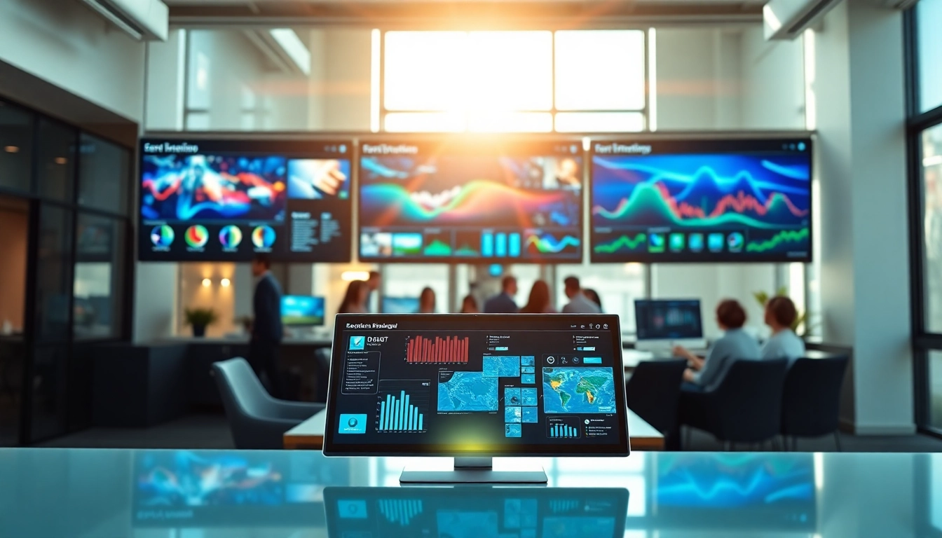 Implementing multi-screen digital signage management in a collaborative office environment with dynamic displays.