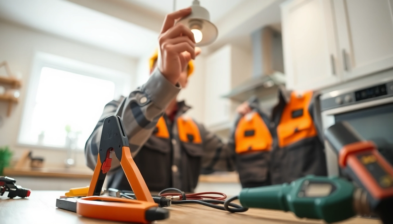 Electrical Service installation by a professional electrician showcasing expertise and safety tools.