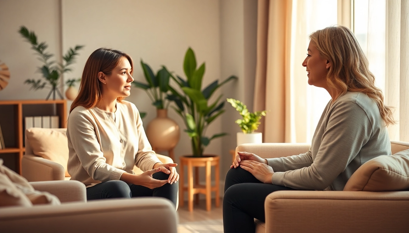 Engaging therapy session addressing dealing with anxiety in a serene environment.