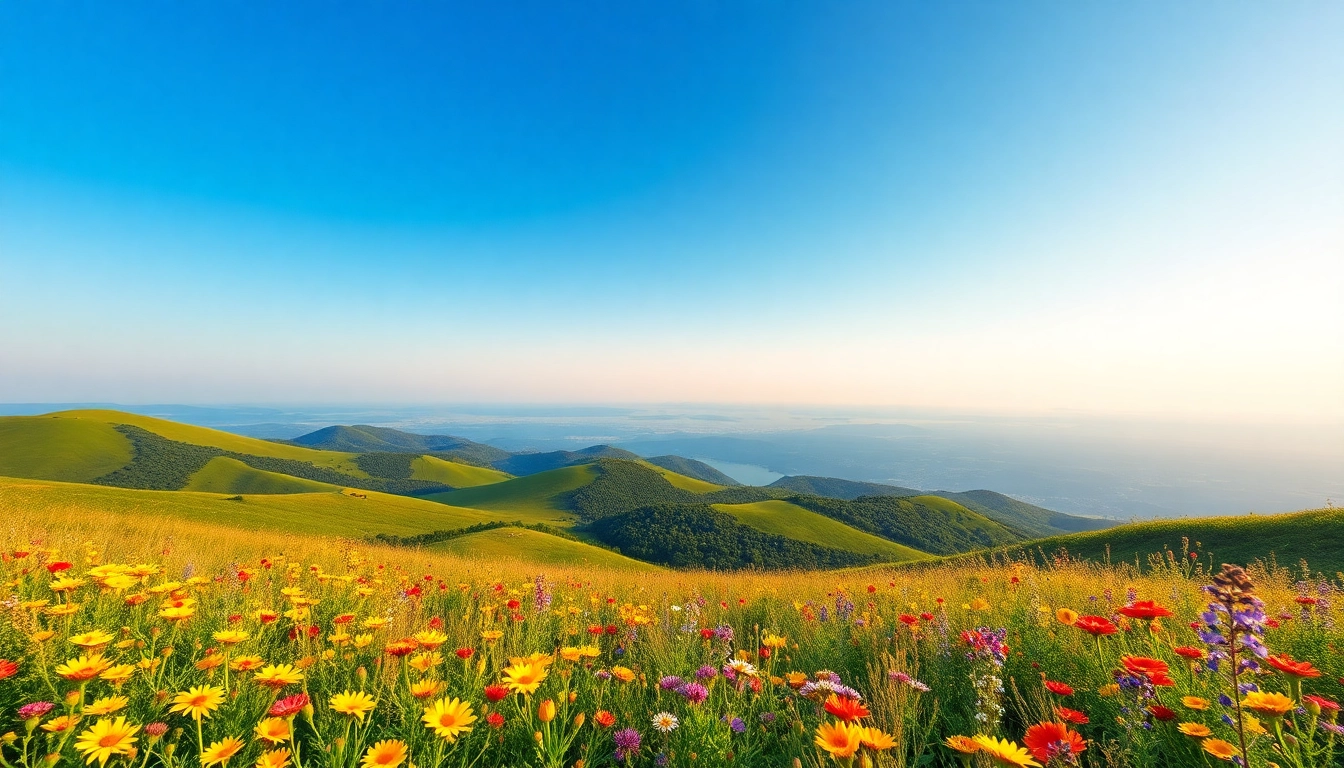 Artfully created canvas print for wall showcasing a vibrant landscape filled with wildflowers and serene hills.