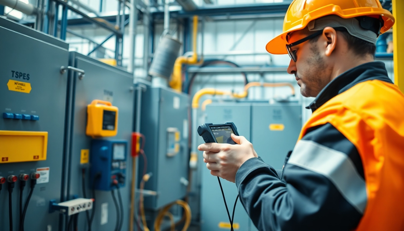 Electrician performing Electrical Testing on a circuit with safety gear and advanced instruments.