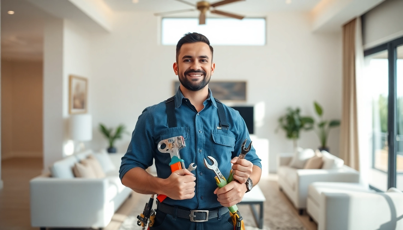 Electrician Clearwater demonstrating electrical skills in a modern home environment with tools.