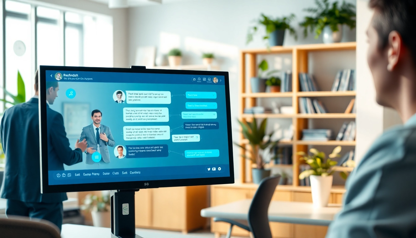 AI chat bot engaging users in a modern office, showcasing innovative interaction design.