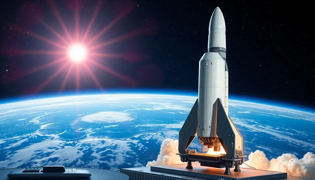 Illustration of a rocket lab with a focus on revenue rocket lab technology in a vibrant space setting.