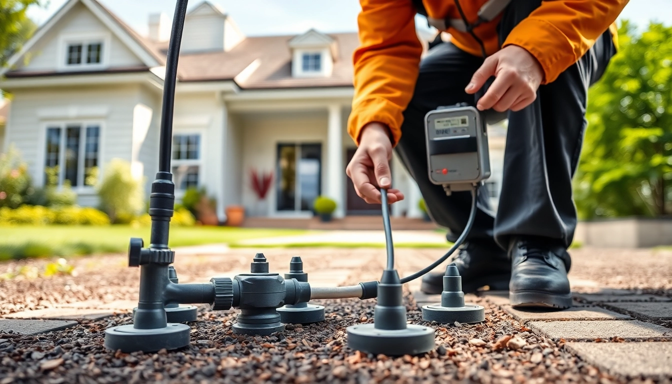 Refilling a termite reticulation system with specialized equipment for effective pest control.