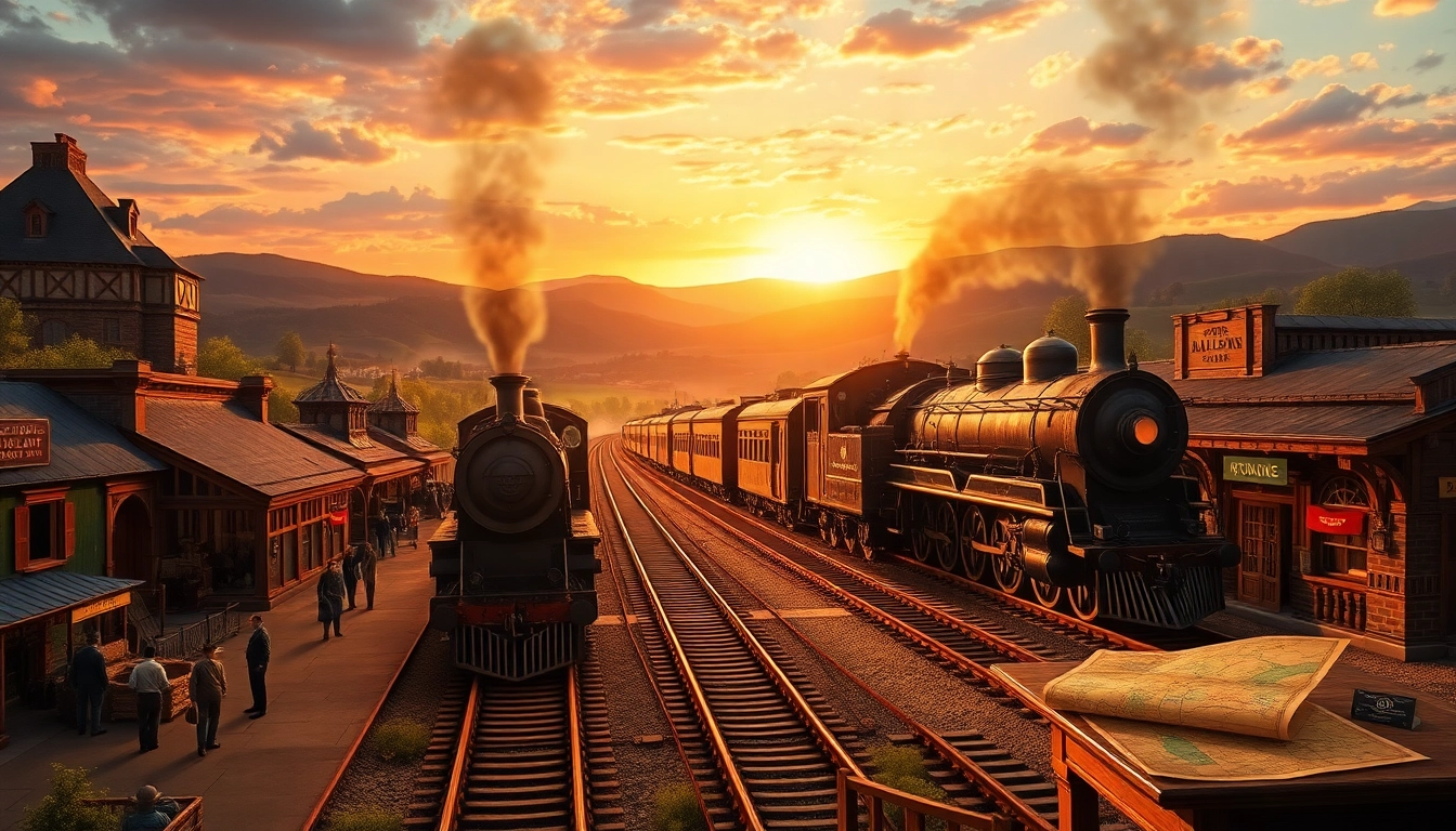 Download railroad tycoon free download featuring an exciting game scene with vintage trains and station.