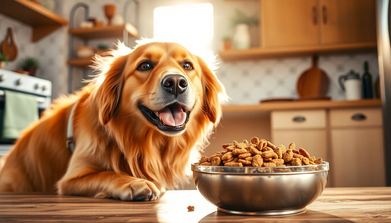 Feeding a happy dog dr marty pet food canada in a bright kitchen setting