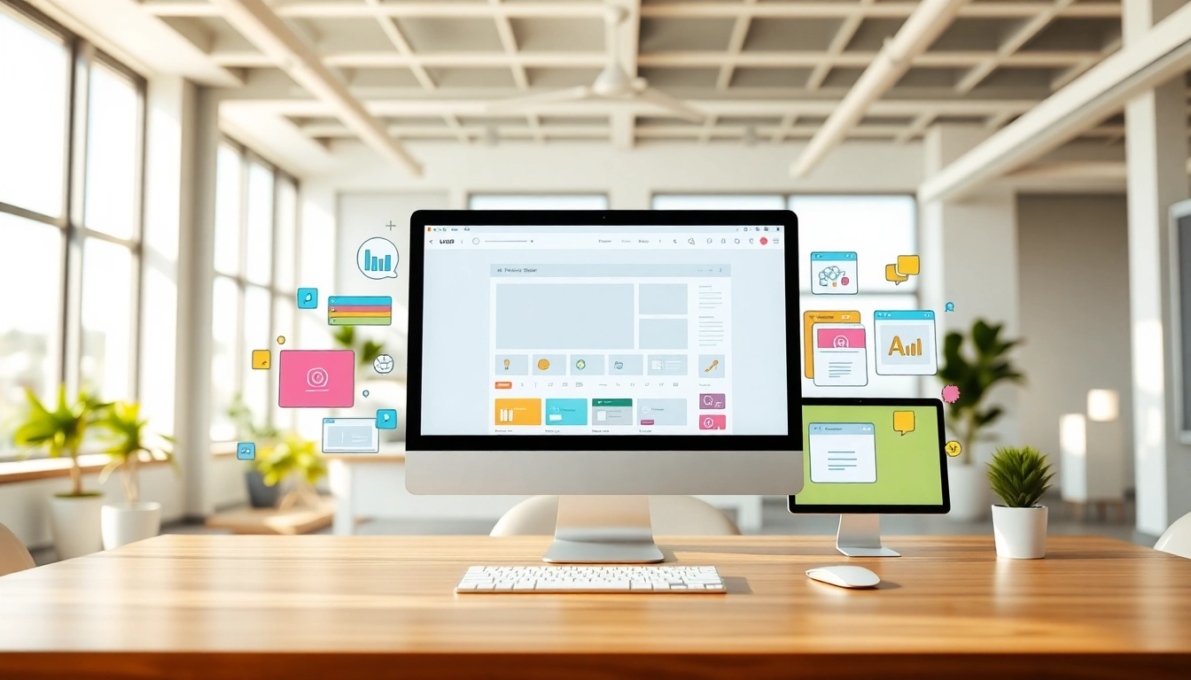 Engaging website design on a modern desktop environment featuring design tools and creative graphics.