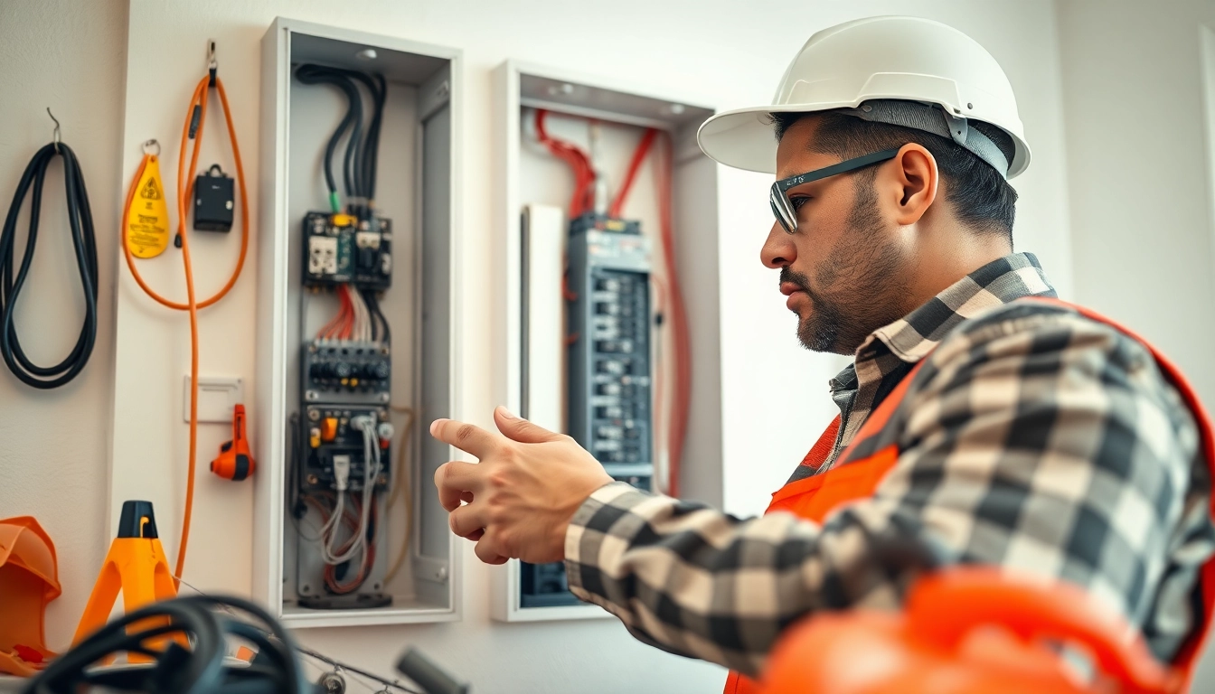 Electrical Service professional examining an electrical panel in a residential setting.