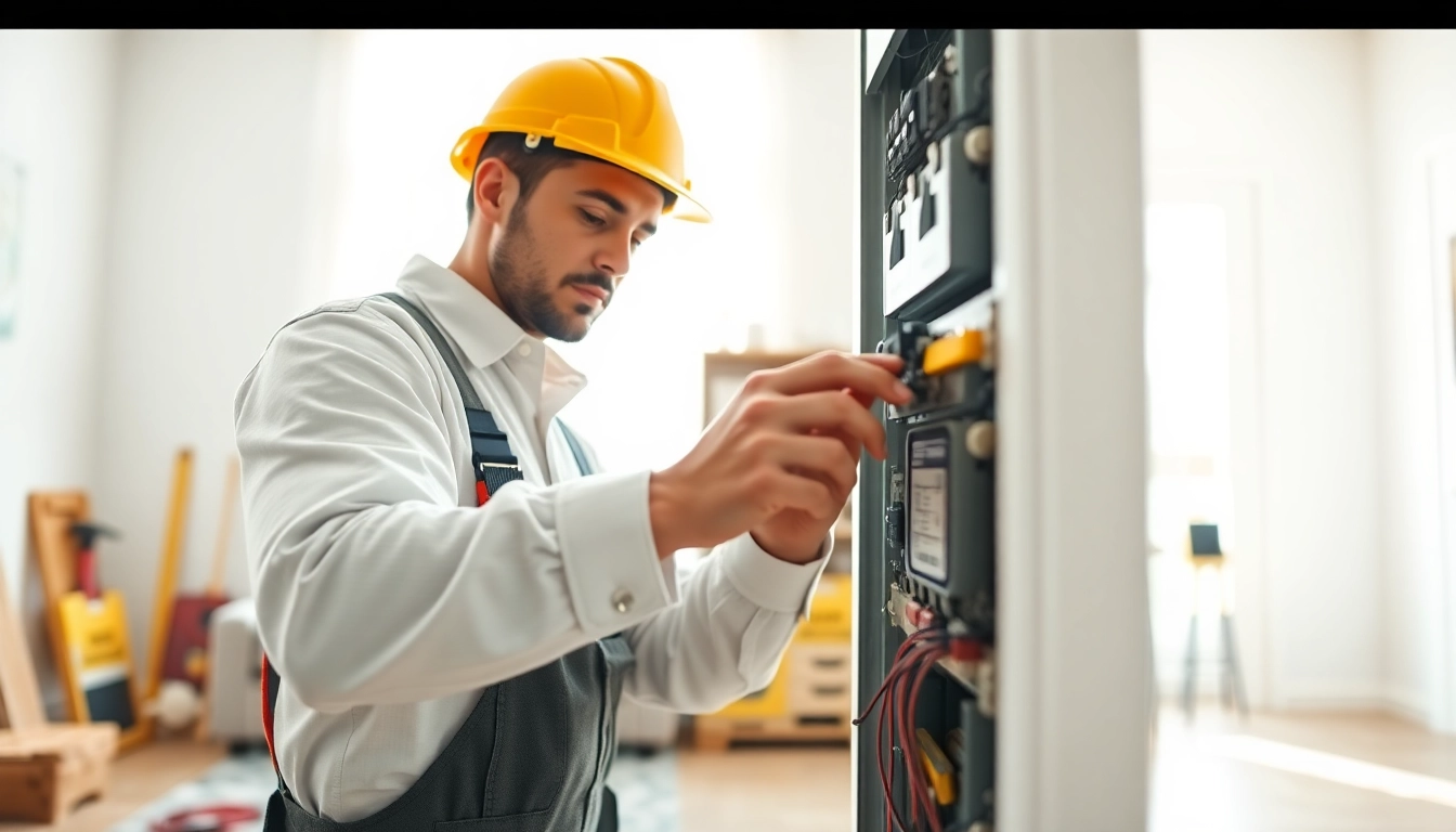 Electrician conducting an Electrical Service inspection on a residential panel, ensuring safety.