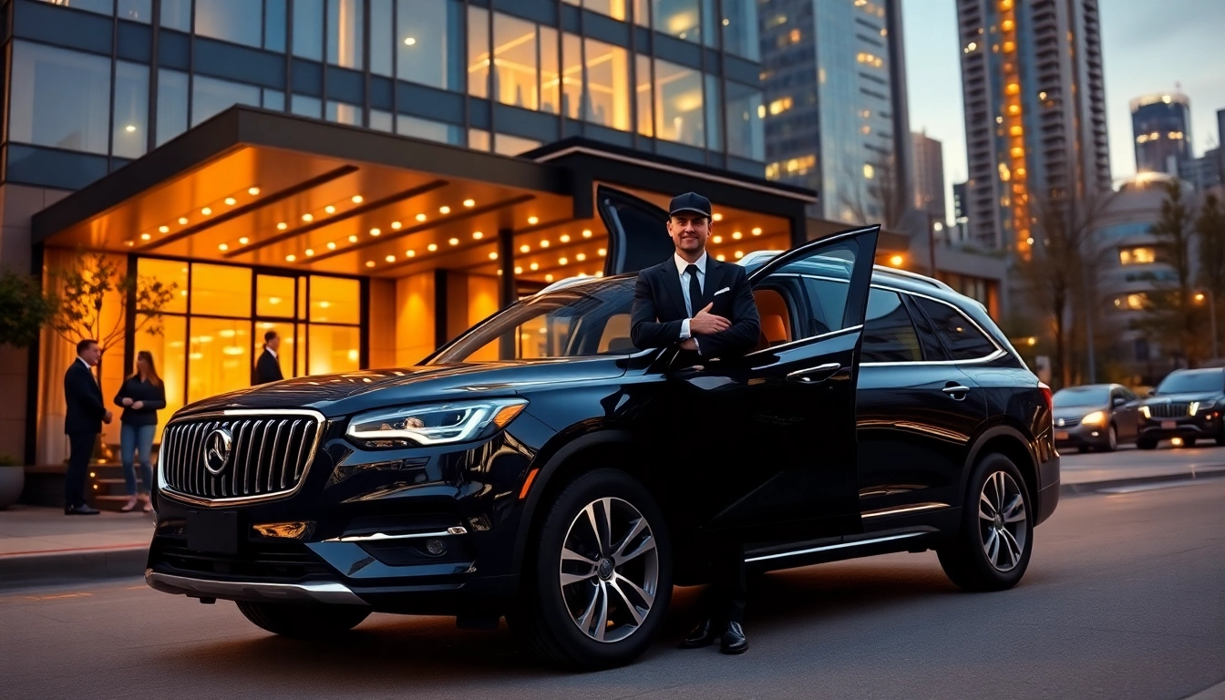 Experience luxury with our Chauffeur service Vancouver, featuring a professional chauffeur by a high-end SUV.