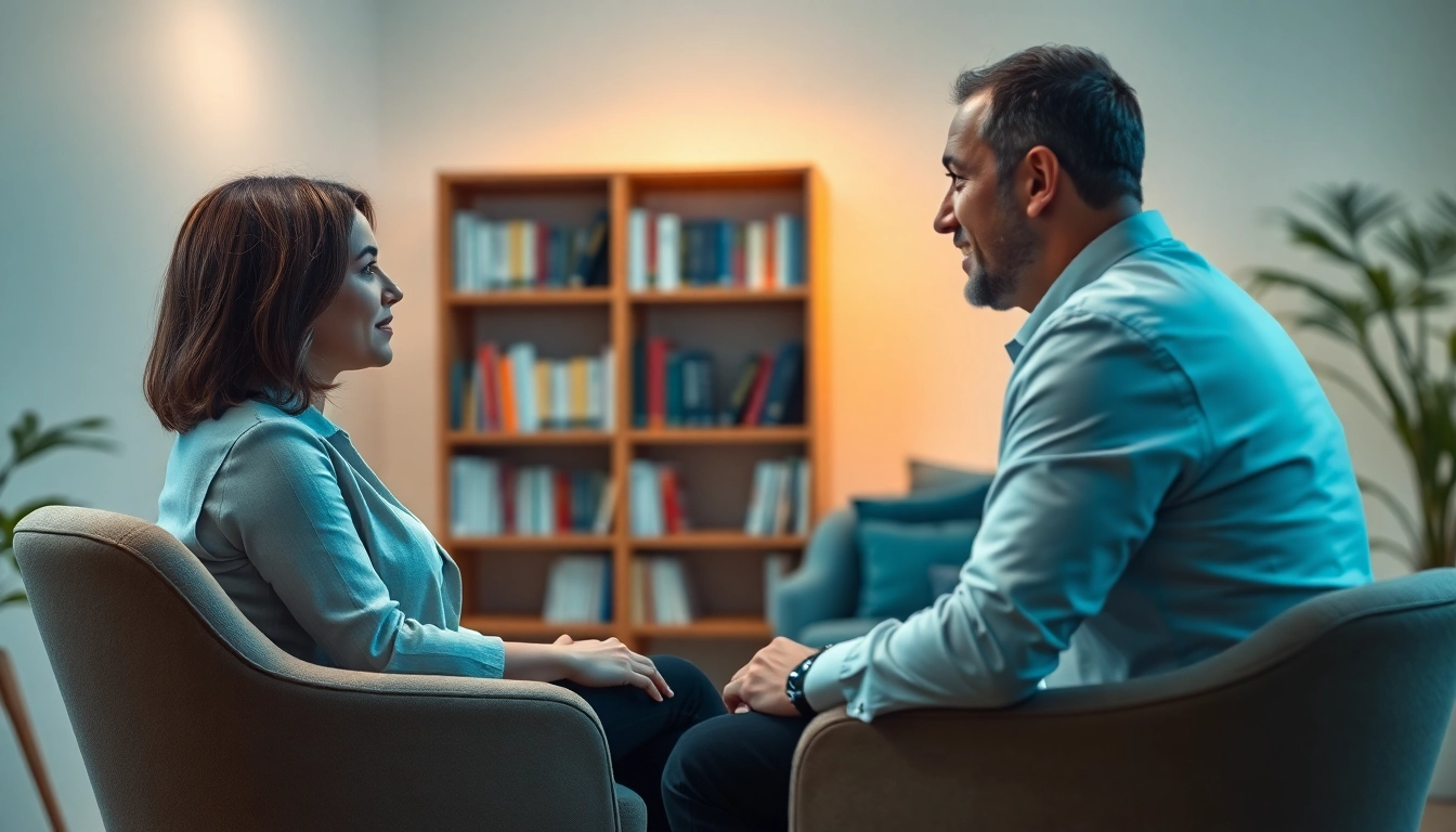 Engaging psychologist facilitating a supportive session in a tranquil office setting.