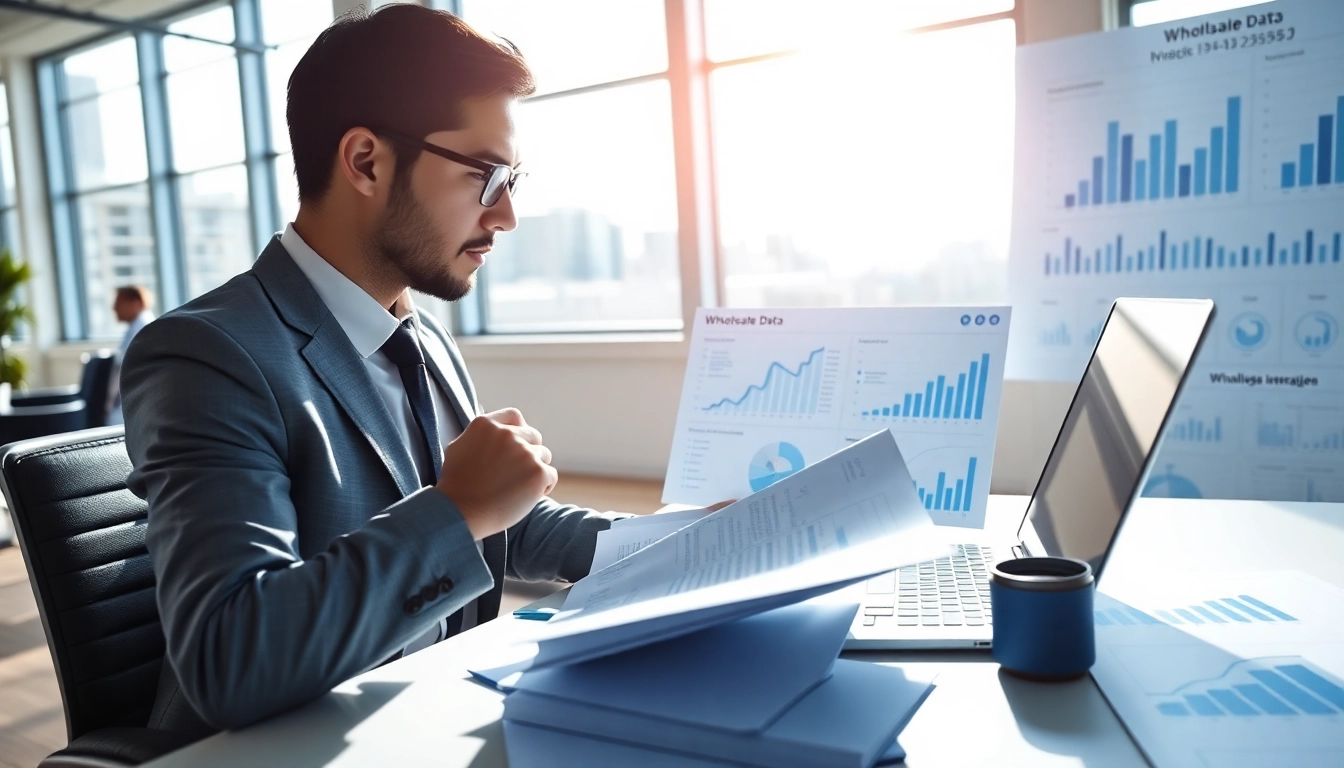 Analyze wholesale products to sell on amazon in a professional office filled with data visuals.