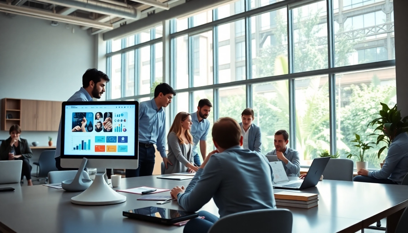Showcase of website design and SEO companies working collaboratively in a modern office environment.
