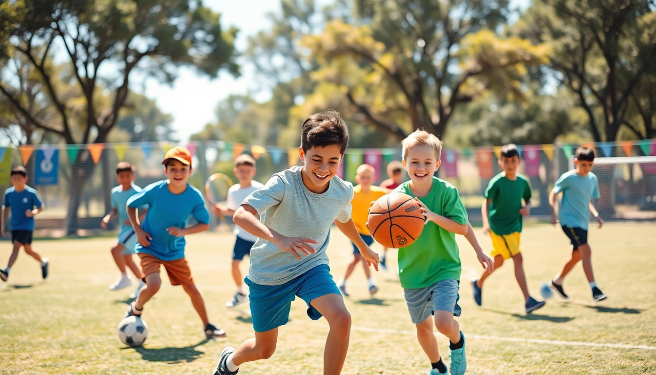 Engaged boys enjoying Multi Sports Camps for Boys with a variety of activities including soccer and basketball.
