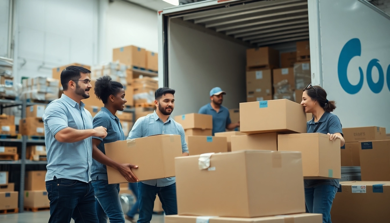 Efficient movers in Toronto actively loading boxes into a truck in a professional setting.