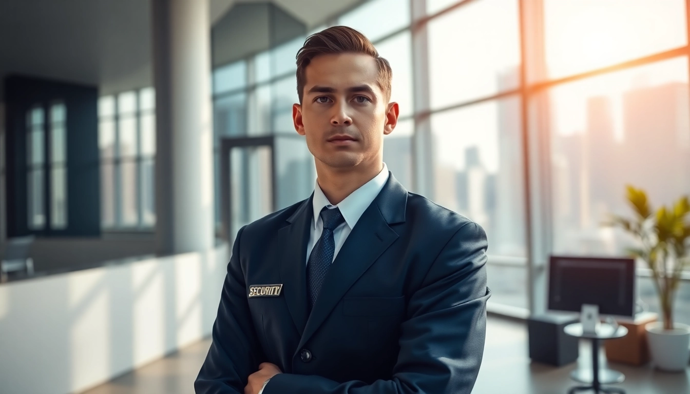 Hire security guards providing protection in a corporate environment with professionalism.