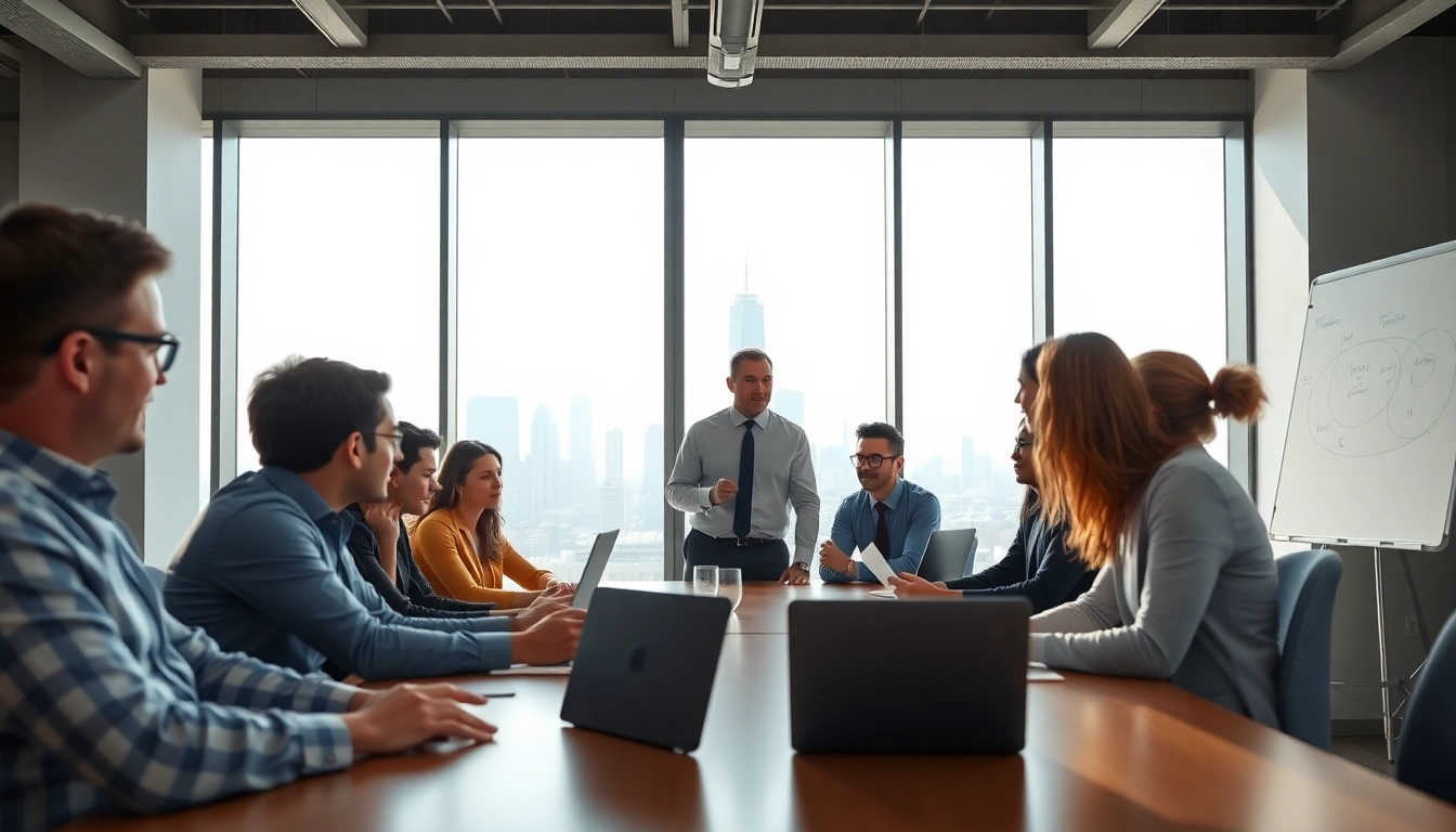 Headhunter Hagen präsentiert Strategien in einem modernen Büro mit einem engagierten Team.
