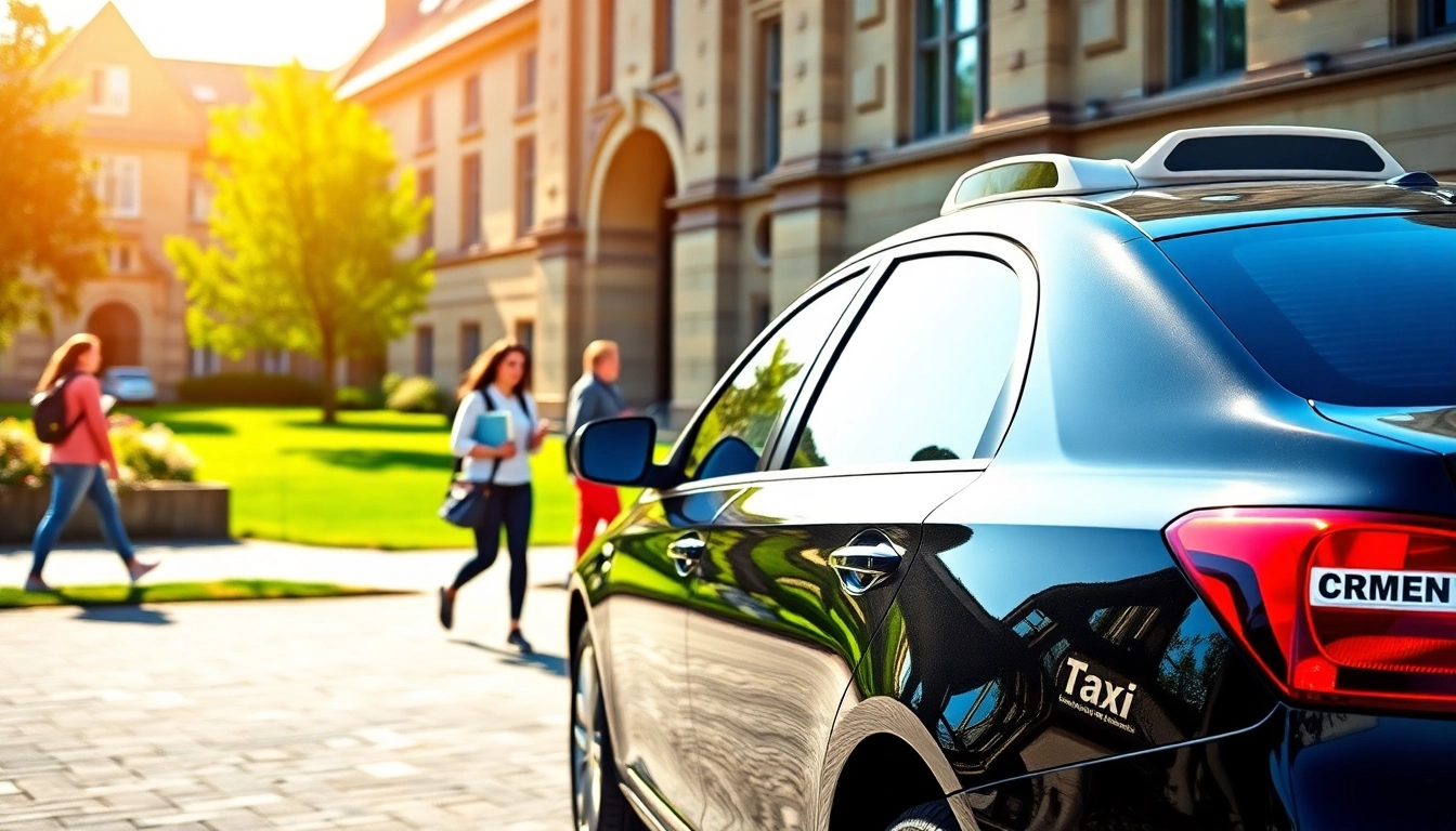 Catch a ride with a University of Kent taxi outside the campus, welcoming students.