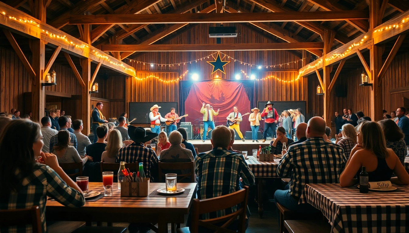 Enjoying a vibrant performance at the firelight barn dinner theater with delicious BBQ.