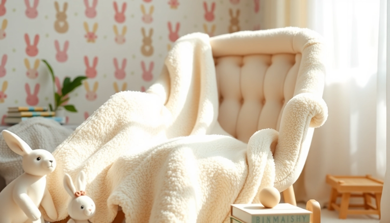 Cozy Baby blanket draped over a rocking chair in a soothing nursery environment.